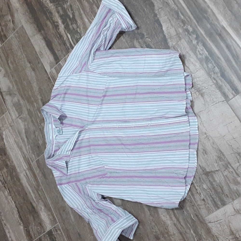 George plus size 22w 24 w purple striped collared three quarter sleeve top